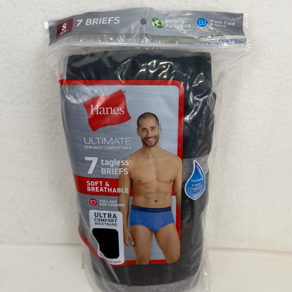 Hanes Ultimate Tagless Briefs Men's Size Small Pack Of 7 28-30” Soft Full Cut
